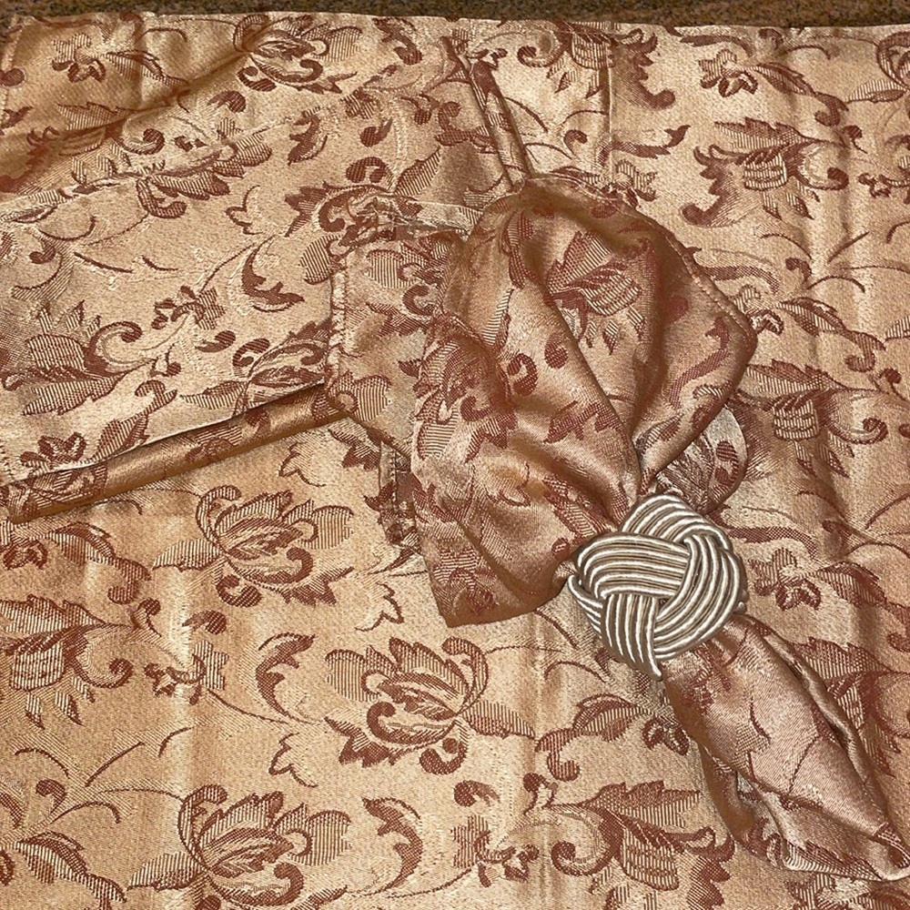 Elegant Damask Jacquard Set/4 18” Napkins Gold Terra Cotta Copper Heavyweight